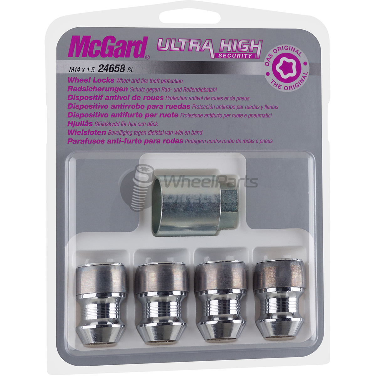 Set of McGard 24658SL Ultra 14x1.5 Ghia 2 37mm Chrome Locking Wheel Nuts