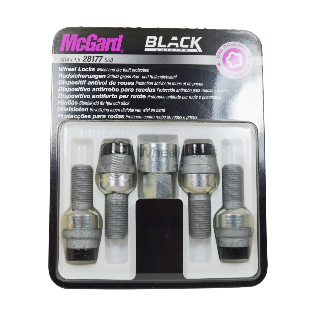 Set of McGard 28177SUB 14x1.5 R14 28mm Black Locking Wheel Bolts