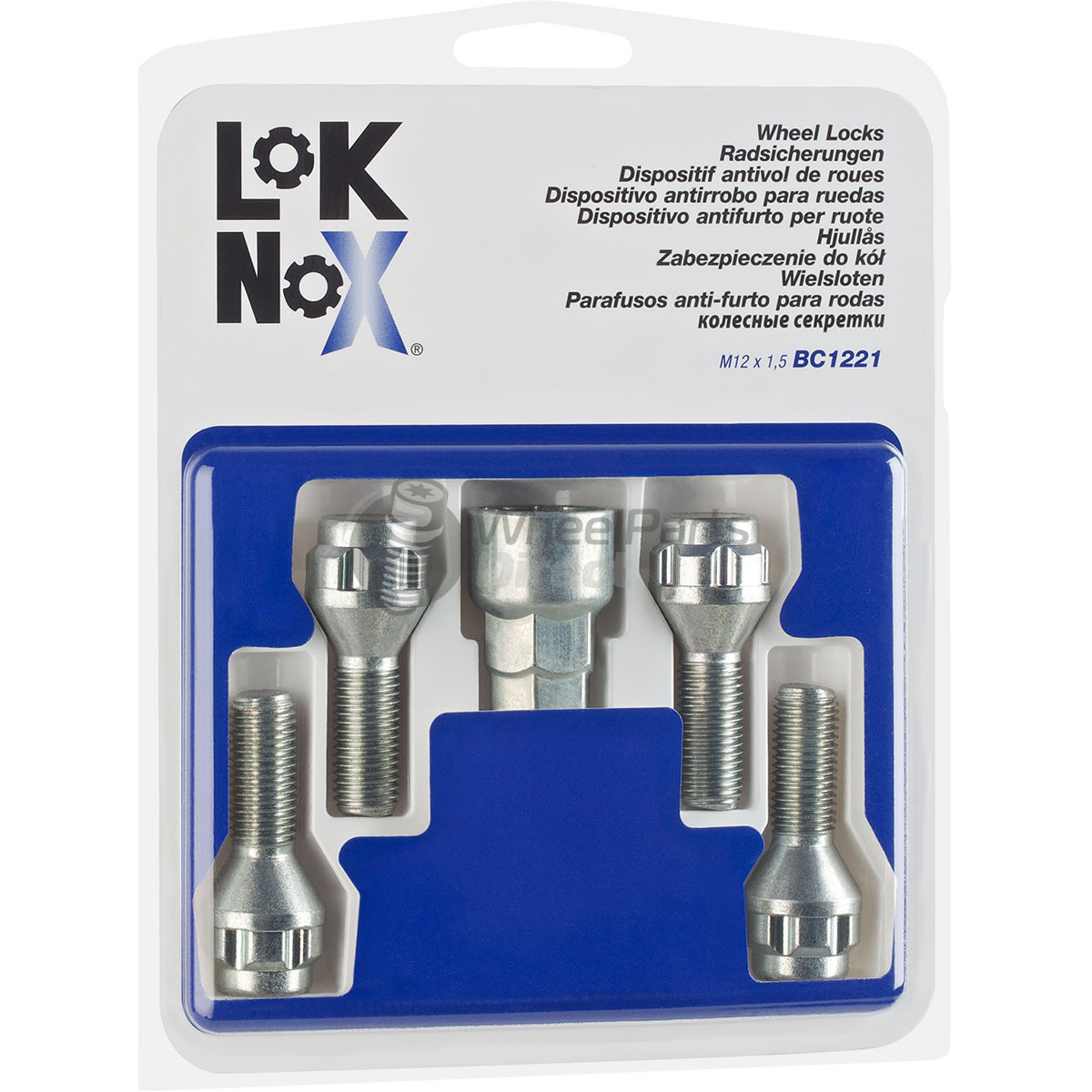 Set of LokNox BC1221 12x1.5 Tapered 28mm Chrome Locking Wheel Bolts